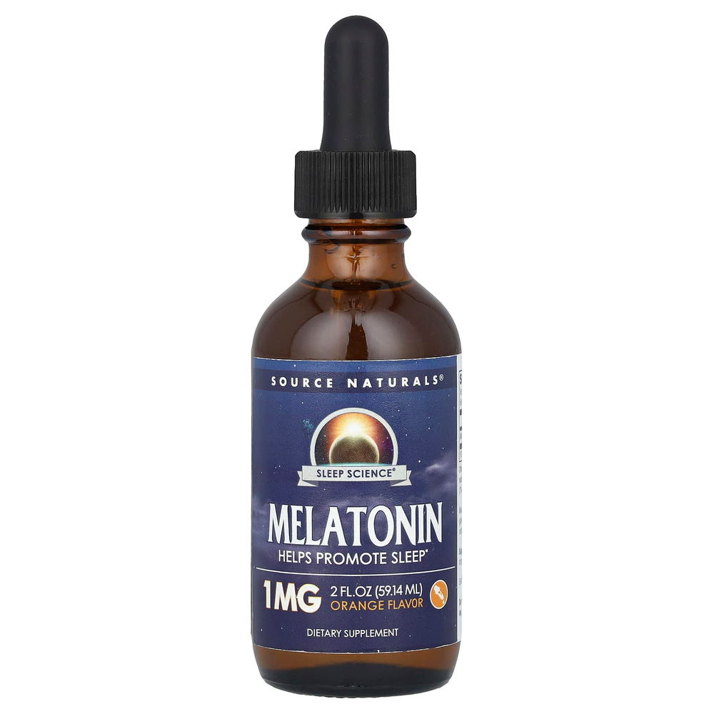 Source Naturals, Мелатонин, апельсин, 1 мг, 59,14 мл (2 жидк. унц.)