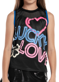 Футболка для девочки теннисная Lucky in Love Neon Lights Glow With Love Tank - electric blue