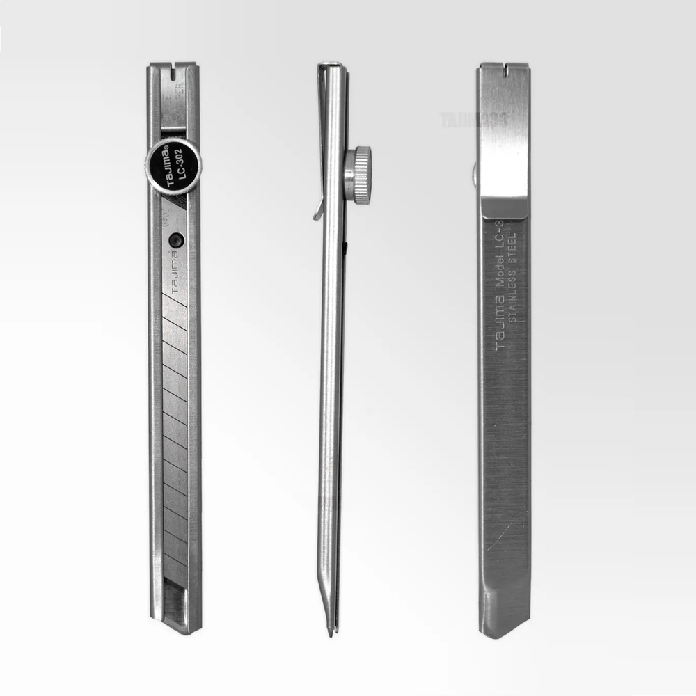 Новинка! Технический нож японский легкий из нержавеющей стали TAJIMA LC-302 Precision Craft Stainless Steel ширина лезвия 9 мм, ручная фиксация, 3 лезвия LC302