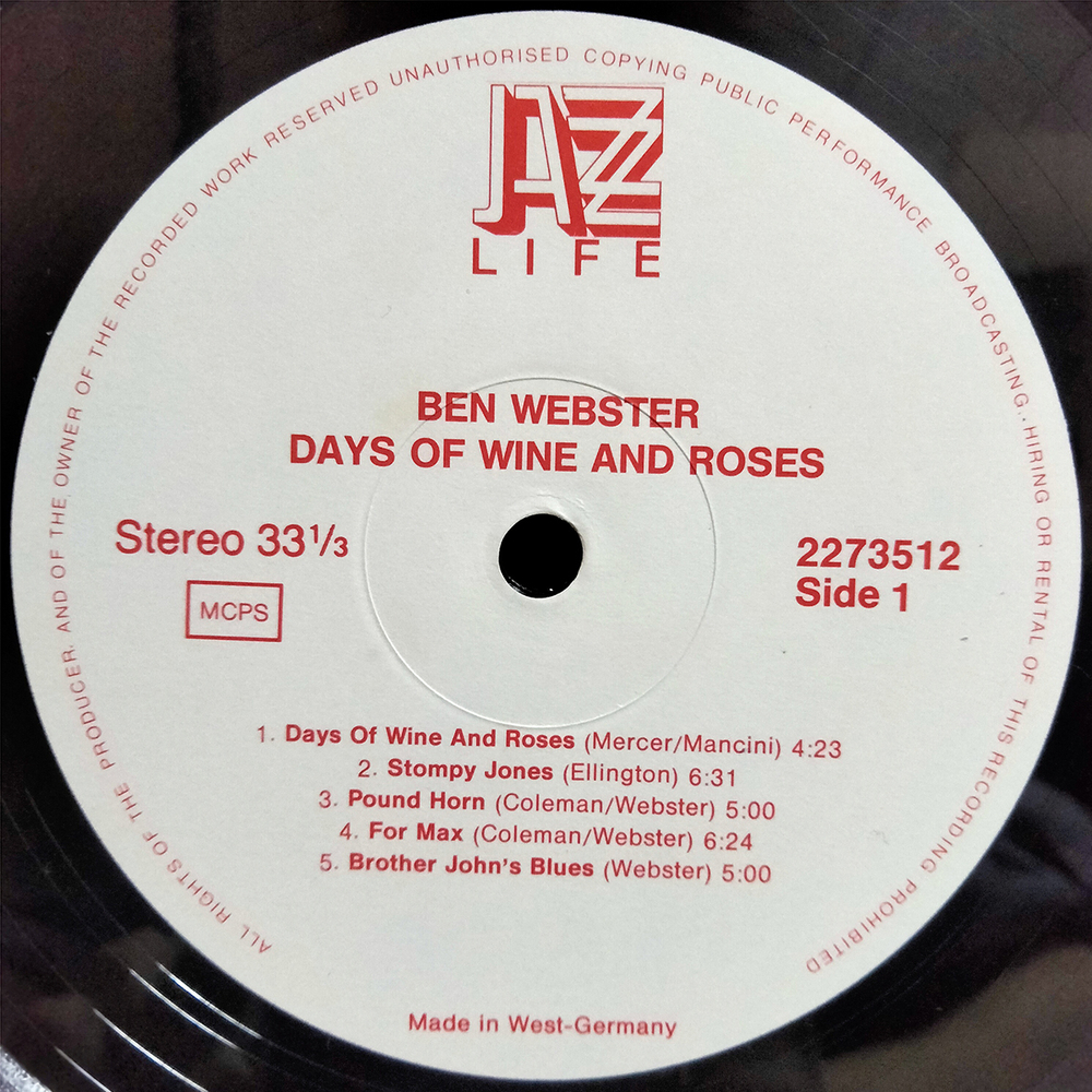 Ben Webster / Days Of Wine And Roses (LP)
