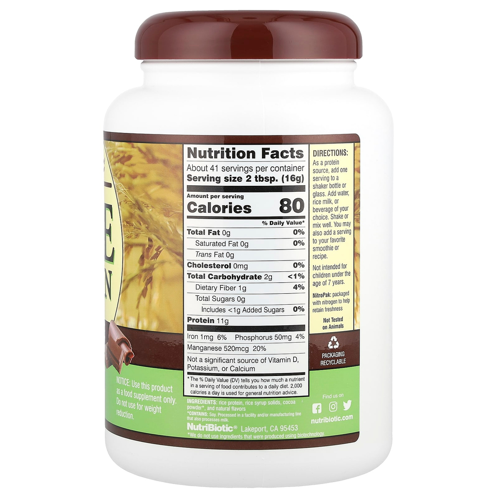 NutriBiotic, Порошок из рисового протеина, шоколад, 650 г (1 фунт 6,93 унции)