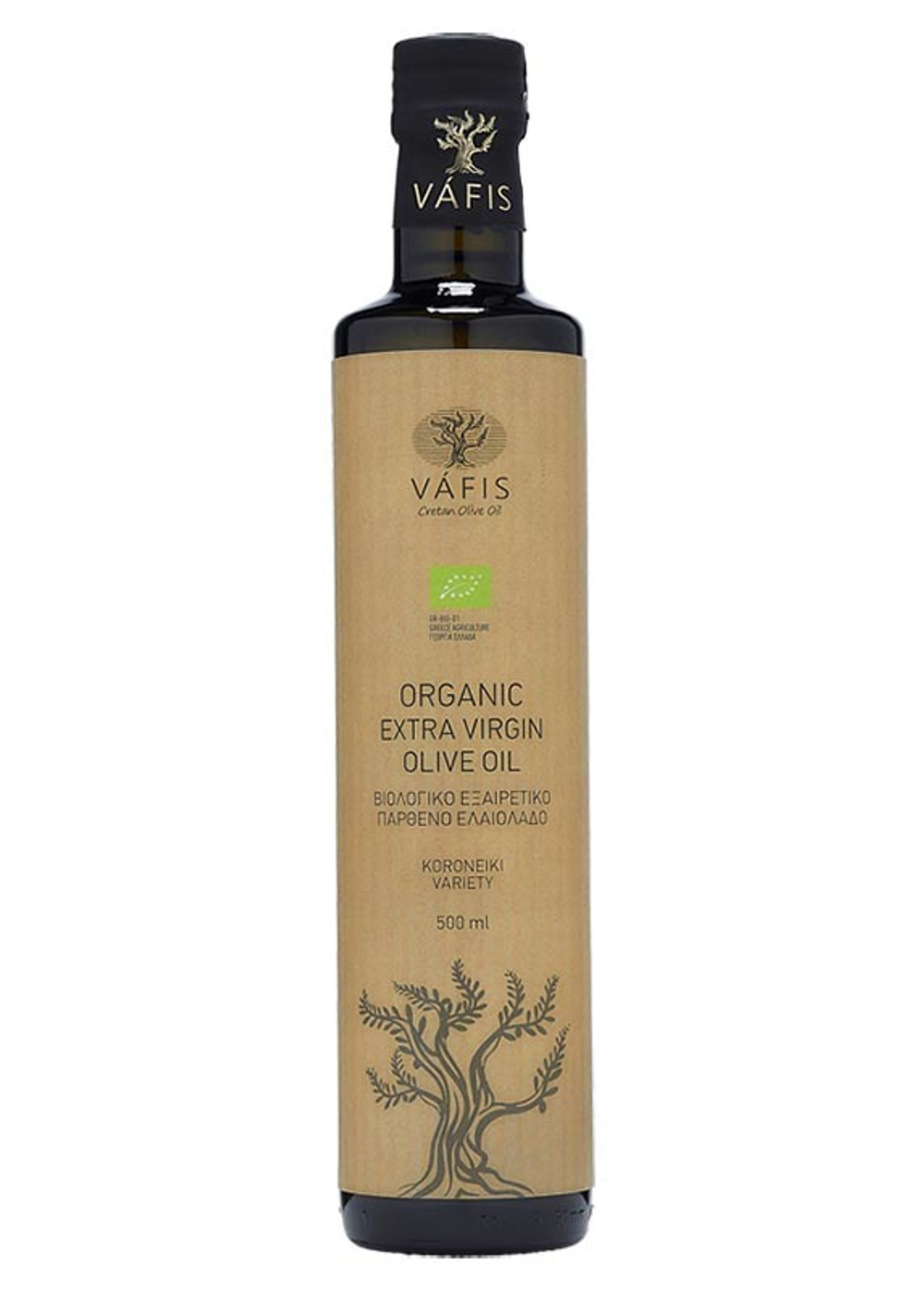 Оливковое масло нерафинированное VAFIS ORGANIC Extra Virgin от NIKITAKIS в стекл. бут. 500 мл, Греция