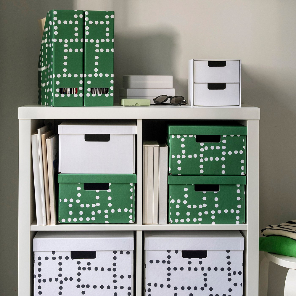 IKEA FJÄDERHARV  (ИКЕА ФЙЭДЕРХАРВ)  -  Накопитель для бумаг - зелёный в горошек