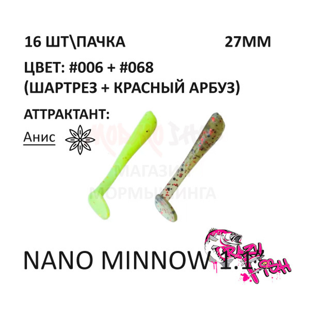 Nano Minnow 27 мм - силиконовая приманка от CF (Crazy Fish) (16 шт)