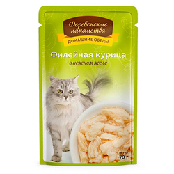 Деревенские Лакомства Пауч для кошек Филейная Курица в желе, 70гр