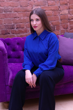 Блузка женская Mila Bezgerts 366ВП, цвет василёк, размер 48-164