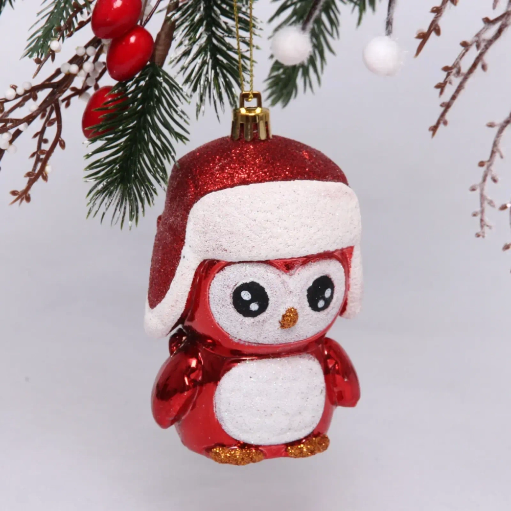Ёлочная игрушка «Новогодний пингвин» 7*6*11 см, красный