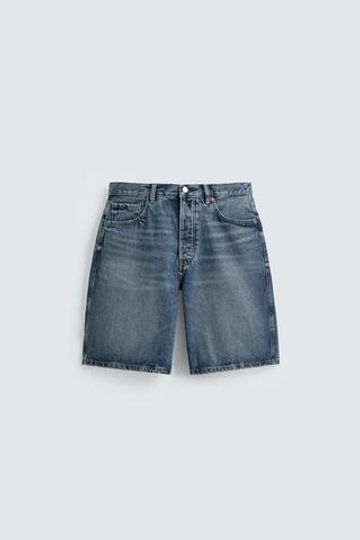 ZARA ДЖИНСОВЫЕ БЕРМУДЫ STRAIGHT FIT, СИНИЙ