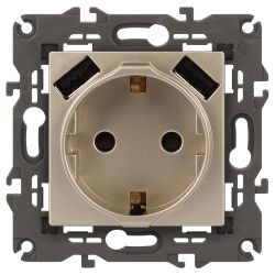 Розетка ЭРА Elegance 14-4109-04 2P+E 16A-250В штор. с 2xUSB 5В-3А шампань | Эра Elegance