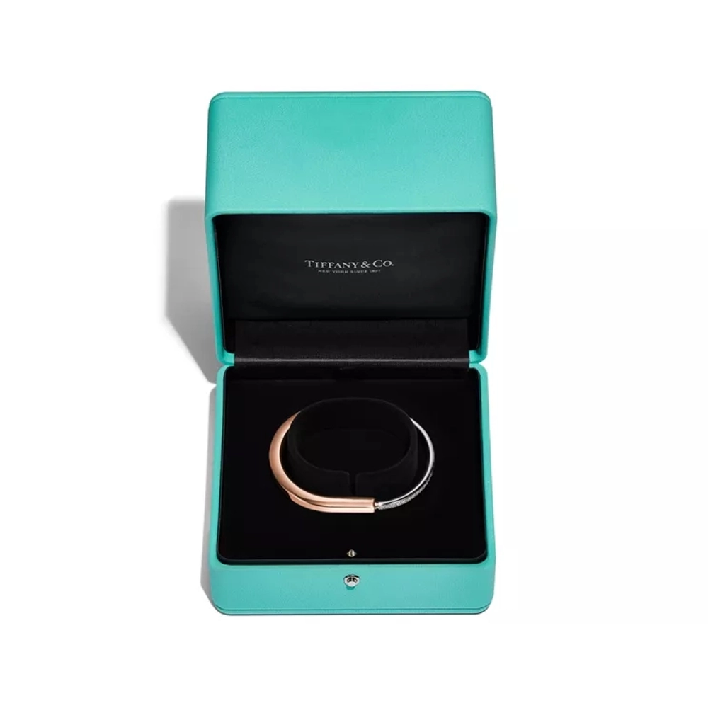 Браслет из розового и белого золота 18k с бриллиантами , Tiffany 💠 Lock with half Pave