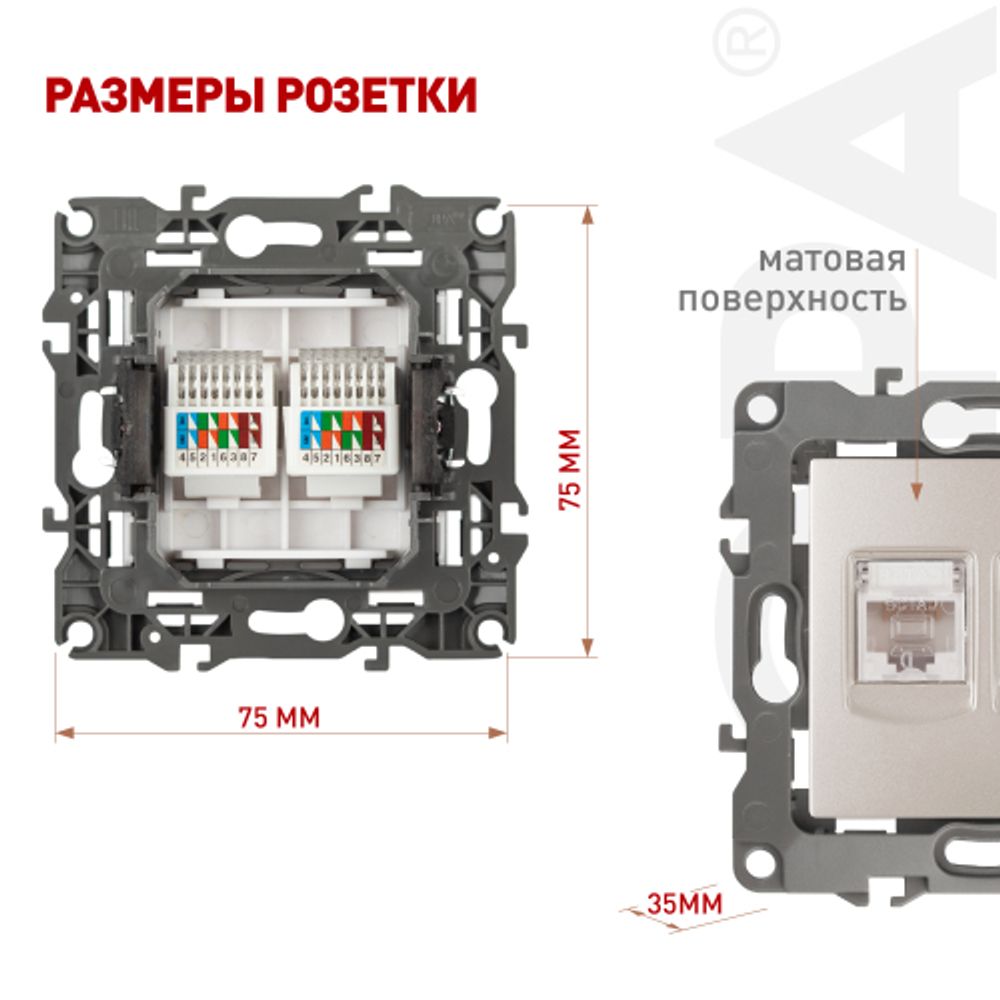 Розетка ЭРА Серия 12 12-3108-15 информационная двойная 2XRJ45 IP20 перламутр | Эра 12