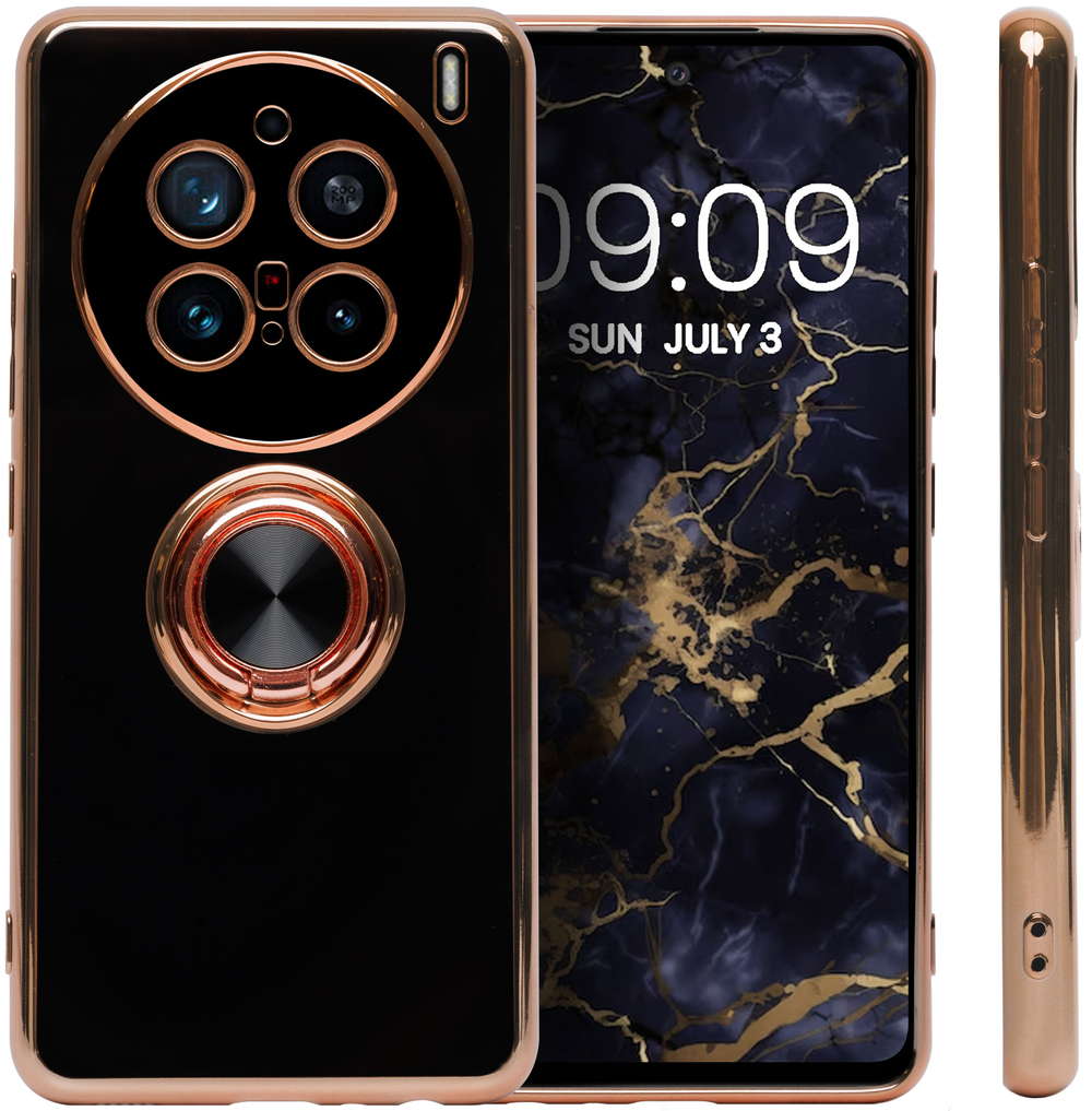 Стильный глянцевый чехол для VIVO X200 PRO с кольцом-подставкой и бархатной подкладкой