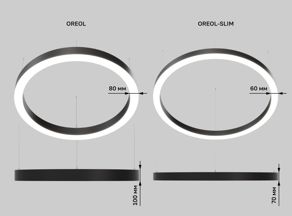 Подвесной LED светильник кольцевой OREOL-1000 75Вт 3000К 6375Лм черный IP20 1000х1000х100мм DARKLUM