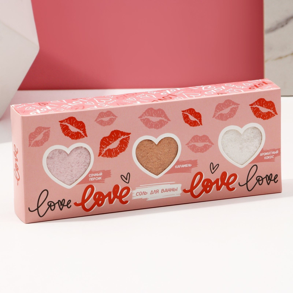 Подарочный набор Love: соль для ванны с ароматом персика, карамели и кокоса
