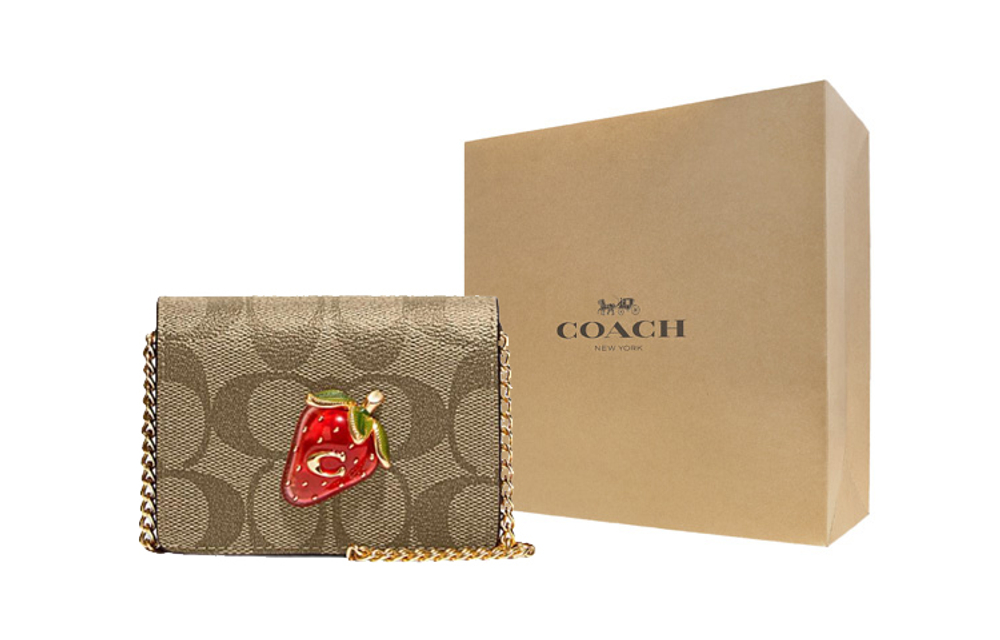 COACH Cow Leather Shoulder Bag, Crossbody Bag, Wallet Mini Women"s Brown & Red