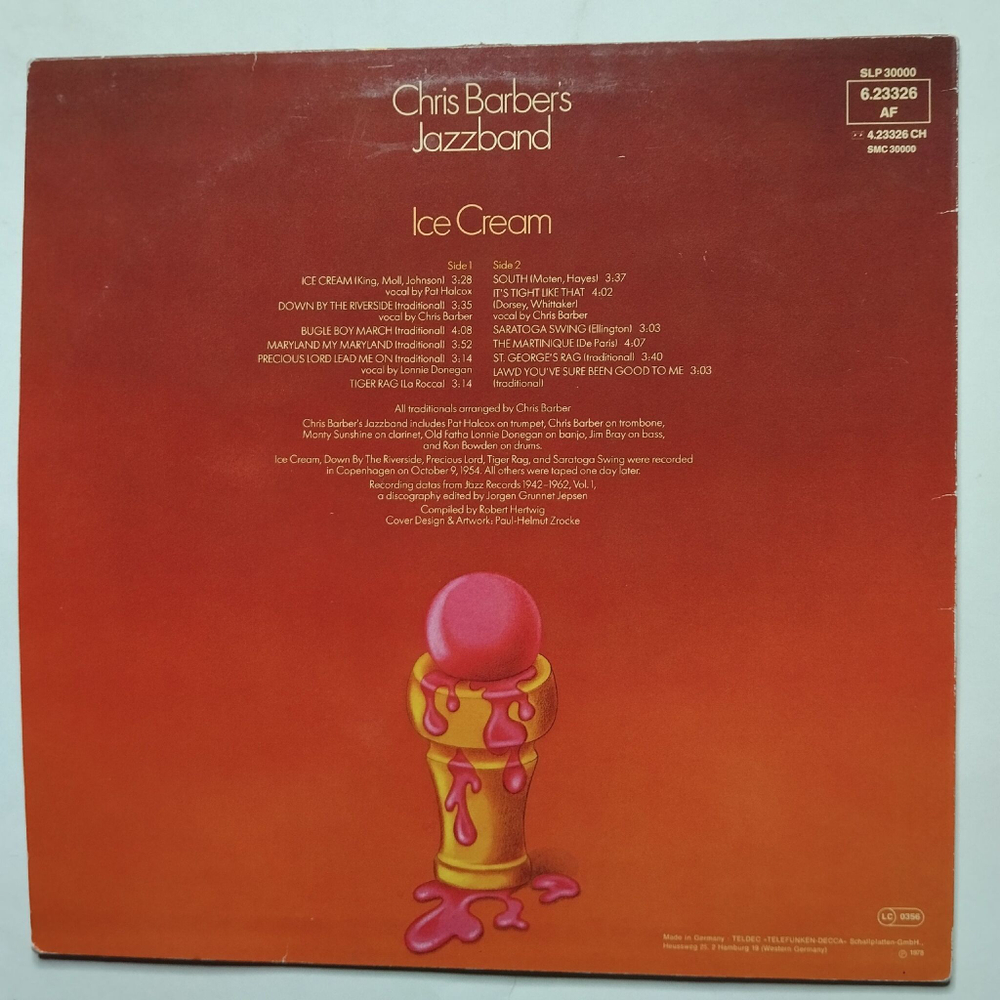 Винтажная виниловая пластинка LP Chris Barber Jazz Band Ice Cream (Germany 1978)