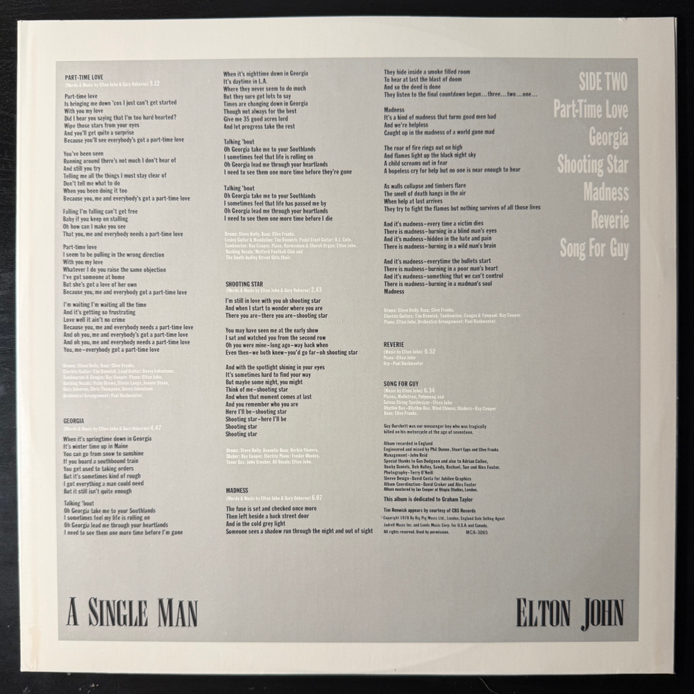 Elton John ‎– A Single Man (США 1978г.)