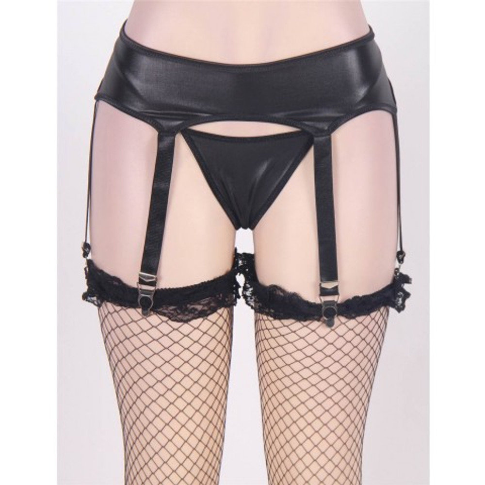 Стринги с поясом и подвязками Black (XL)