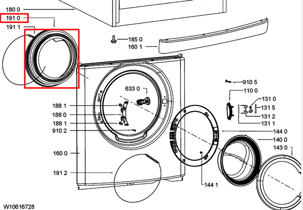 Уплотнитель двери, манжета люка для стиральной машины Whirlpool (Вирпул) 481246068633