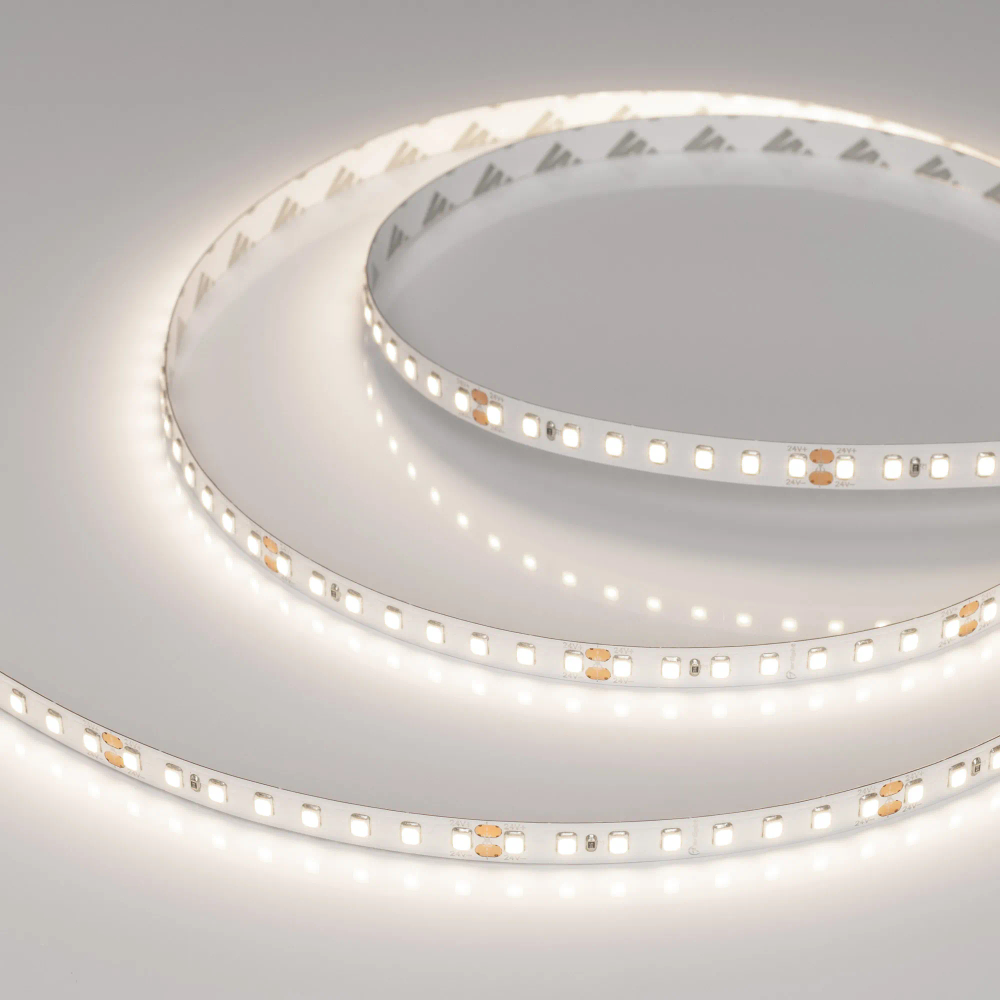 Светодиодная лента RT-A128-8mm 24V Day4000 (9.6 W/m, IP20, 2835, 5m) (Arlight, высок.эфф.150 лм/Вт) 036211