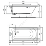 Ванна акриловая SIMPLICITY 150х70см без ножек Ideal Standard W004201