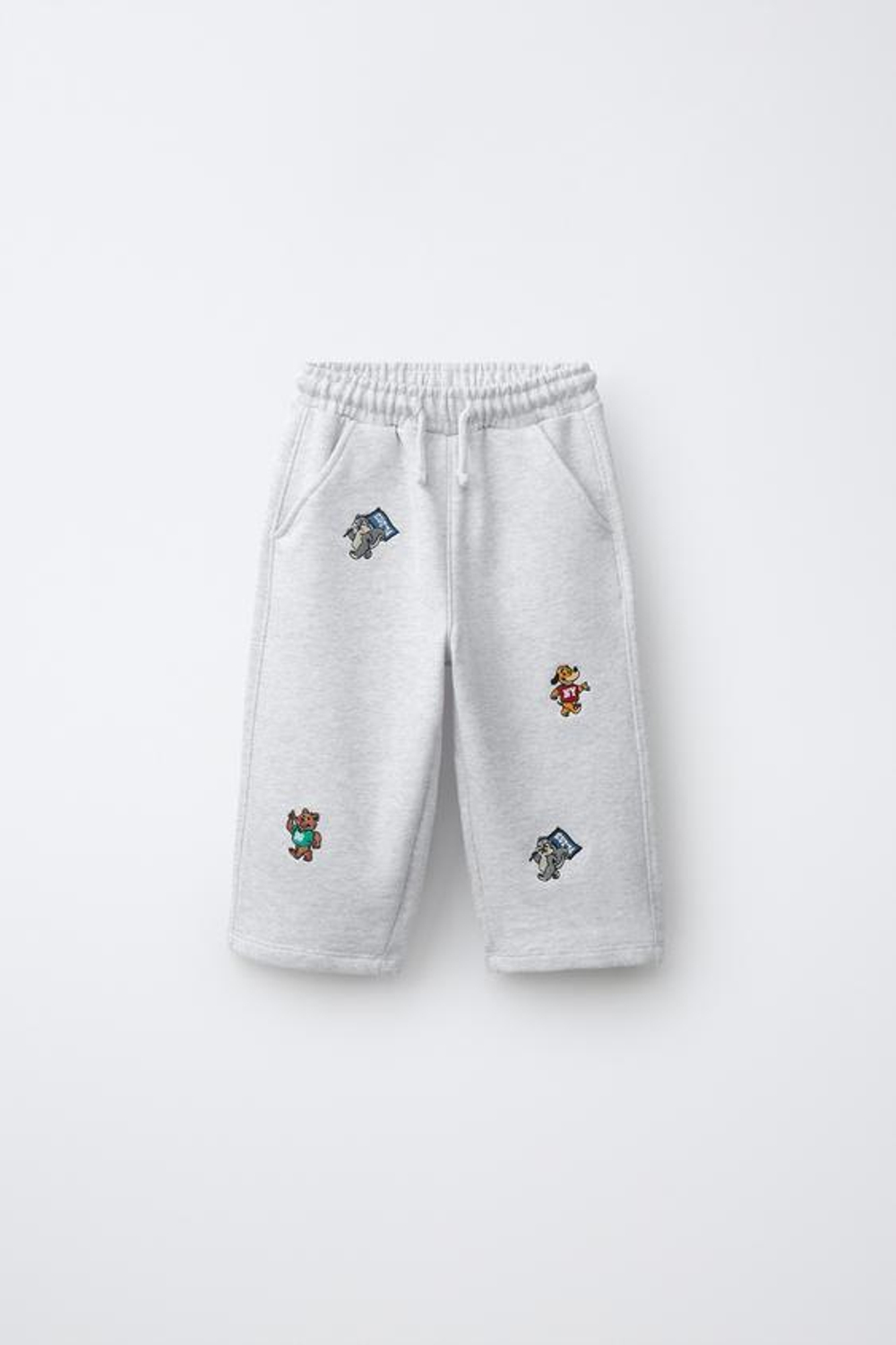 ZARA БРЮКИ-ДЖОГГЕРЫ ИЗ МЯГКОЙ ТКАНИ С ВЫШИВКОЙ ЖИВОТНЫХ, СЕРЫЙ МЕЛАНЖ