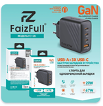 Зарядное устройство FaizFull FC128 GaN PD67W+TC20W 3A 3xType-C+USB Black