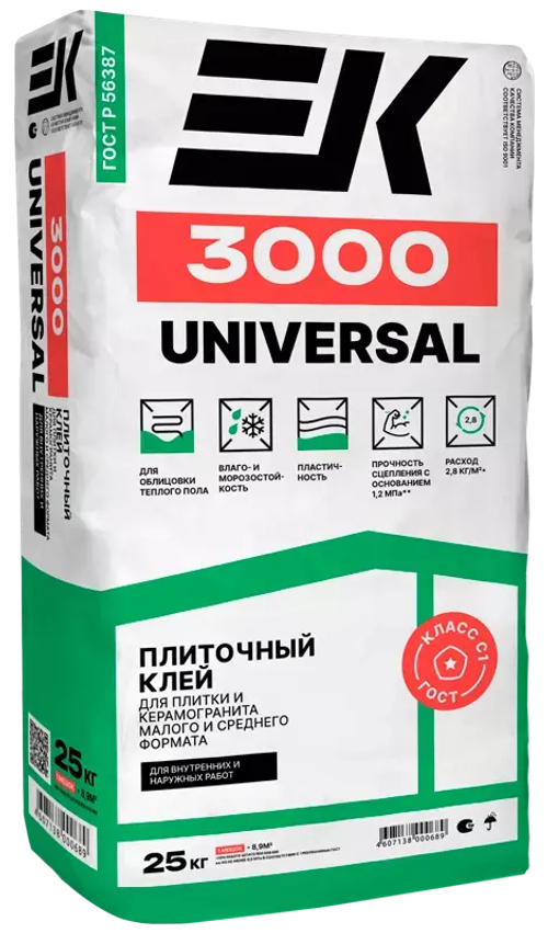 Клей плиточный // плитка/керамогранит // С1 // ЕК 3000 Universal // 25кг