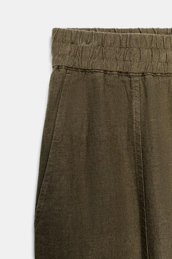ZARA БРЮКИ BARREL ИЗ ЛЬНА, ХАКИ