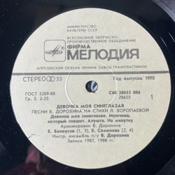 Винтажная виниловая пластинка LP Сборник Девочка Моя Синеглазая (СССР 1989) (Белоусов, Катя Семенова, Ксения Георгиади)