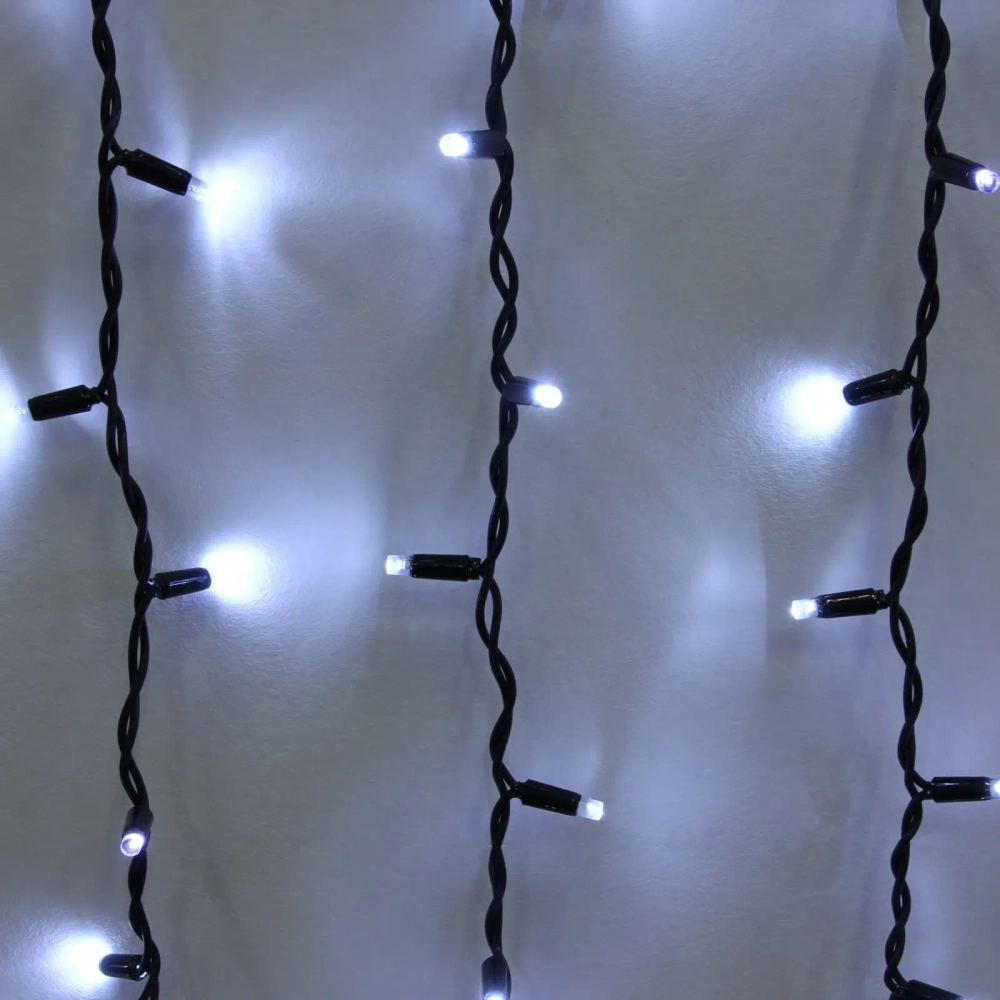 Гирлянда для улицы ЗАНАВЕС «Мерцание» ш2* в1,5 м 320 ламп LED, черный провод, IP-65, Белый (возможность соединения)