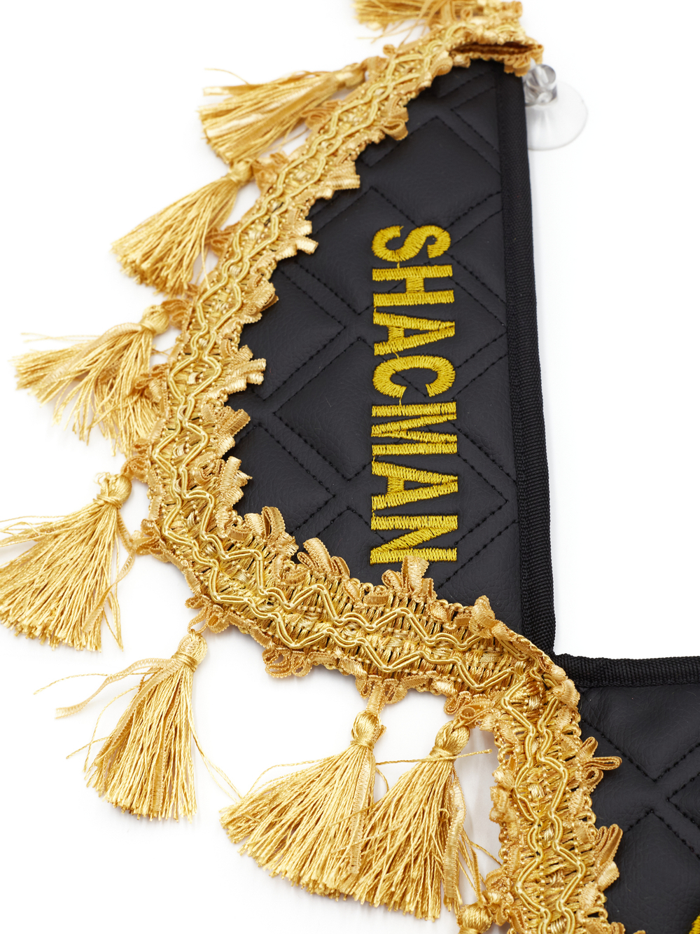 Вымпел тройной SHACMAN (экокожа, черный с золотыми кисточками)