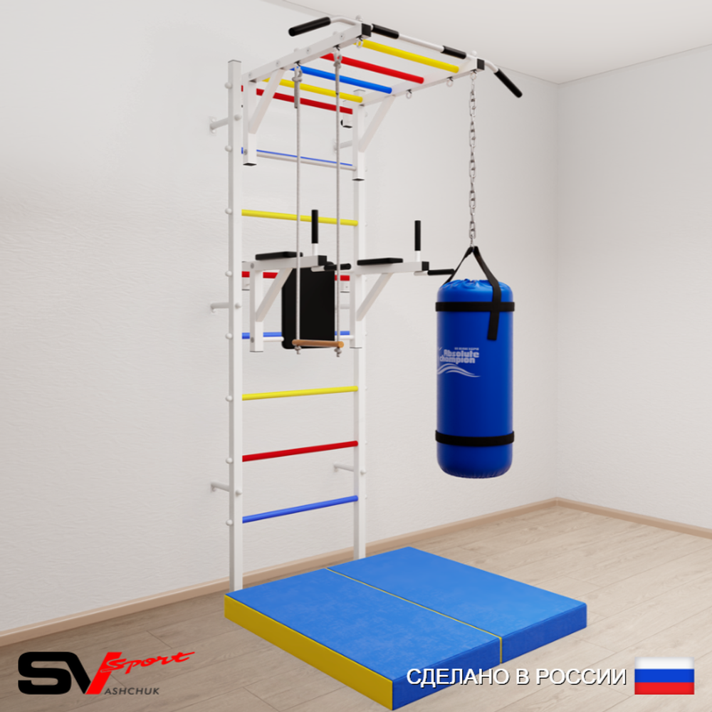 Шведская стенка Sv Sport 5437 (Турник рукоход/Брусья/Трапеция/Цепь/Мешок 30кг/Мат 1м)