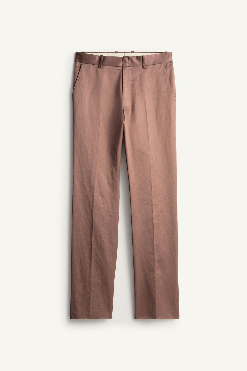 ZARA АТЛАСНЫЕ БРЮКИ ПРЯМОГО КРОЯ, БЛЕДНО-РОЗОВЫЙ