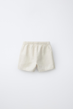 ZARA БЕРМУДЫ ИЗ ХЛОПКА И ЛЬНА, ЭКРЮ