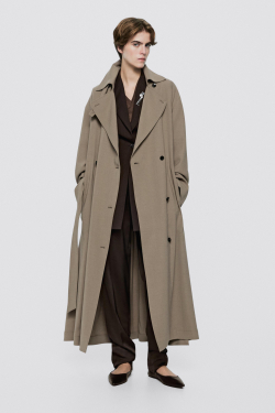 Massimo Dutti Длинный шерстяной тренч - Limited Edition, песочный