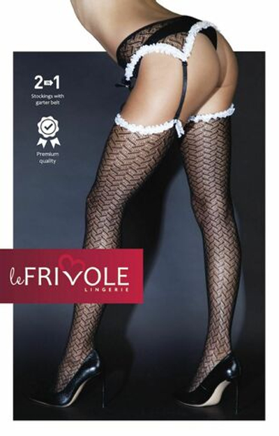 Чулки Le Frivole с поясом и белой окантовкой черные S/M