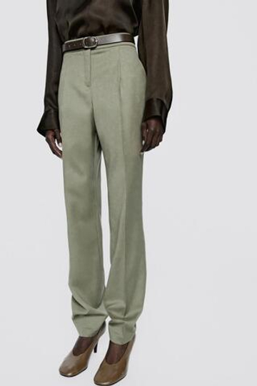 Massimo Dutti Костюмные брюки приталенного кроя - Limited Edition, зеленовато-серый