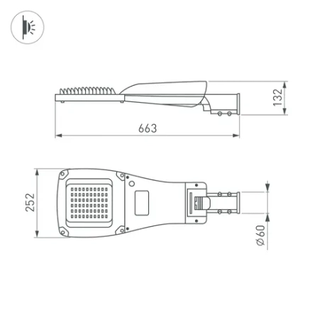 Светильник OXOR-GRES-663х252-90W Day4000 (GR, 150x80 deg, 230V) IP66 (Arlight, -)
