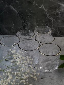 Стаканы для виски, 6 шт. Прозрачный лед с золотой каймой