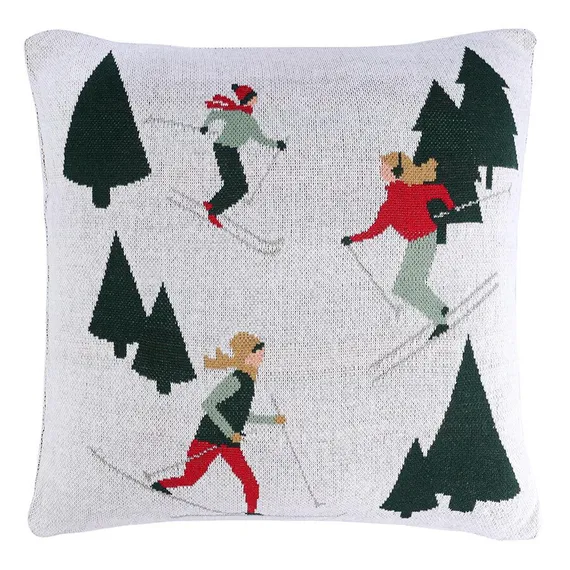 Подушка вязаная с новогодним рисунком let's ski из коллекции new year essential, 45x45 см