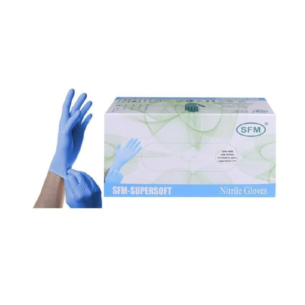 Перчатки нитриловые неопудренные SFM Super SOFT, размер XL, 3 гр, голубые, 50 пар (100 шт.)