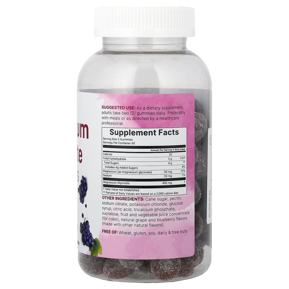 Micro Ingredients, глицинат магния, со вкусом винограда и голубики, 120 жевательных таблеток (200 мг в 1 таблетке)