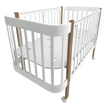 Кровать детская Indigo Italiano Baby продольный маятник на колесах белый-натуральный