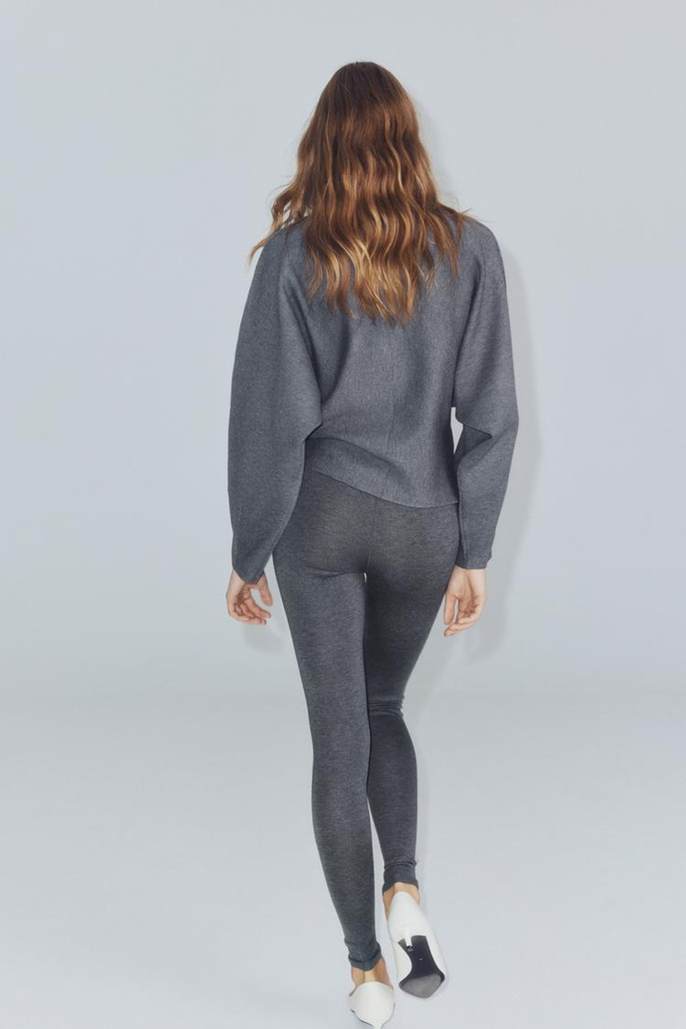 ZARA ТРИКОТАЖНЫЕ ЛЕГИНСЫ, СЕРЫЙ МЕЛАНЖ