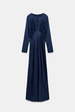 ZARA ДЛИННОЕ АТЛАСНОЕ ПЛАТЬЕ ZW COLLECTION, СИНИЙ