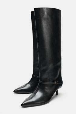 ZARA САПОГИ НА ТОНКОМ КАБЛУКЕ С ПРЯЖКОЙ, ЧЕРНЫЙ