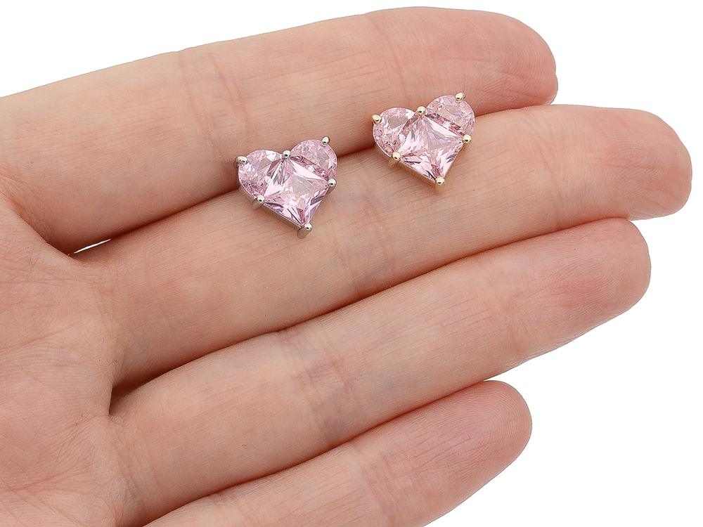 Серьги "Сердце" 11мм, с розовыми кристаллами