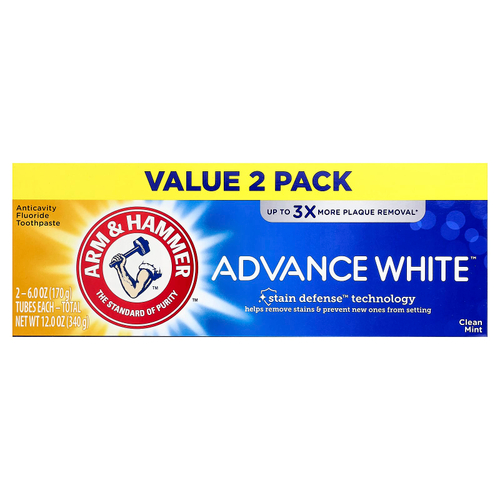 Arm & Hammer, Advance White™, отбеливающая зубная паста с фторидом против кариеса, чистая мята, 2 шт. по 170 г (6 унций) в упаковке