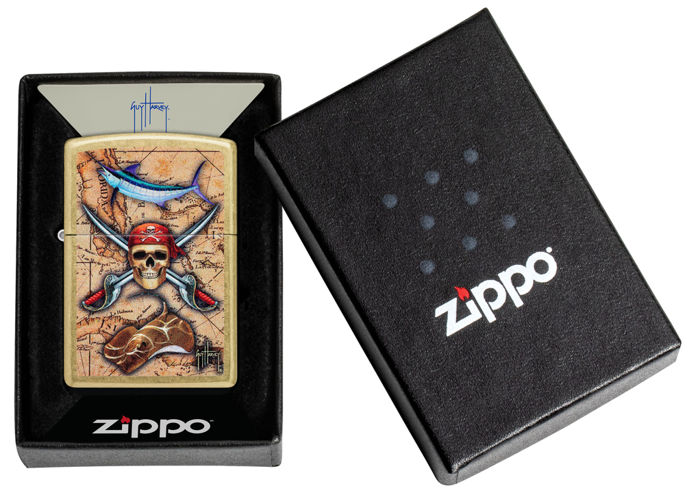 Зажигалка Zippo Guy Harvey с покрытием Street Brass, латунь/сталь, золотистая, 38x13x57 мм